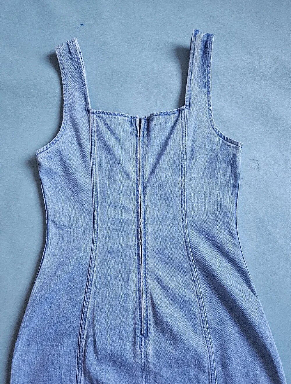 Abercrombie & Fitch Blue Denim Square Neck Sleeveless Column Midi Dress M - Picture 8 of 10